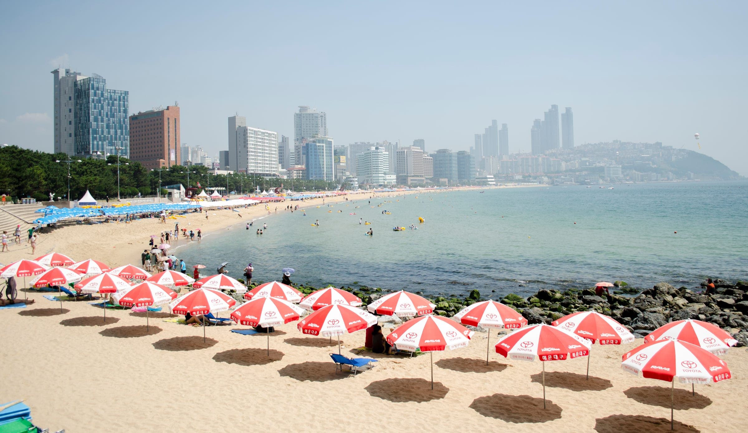 Haeundae Beach curving below high-rise towers in Busan