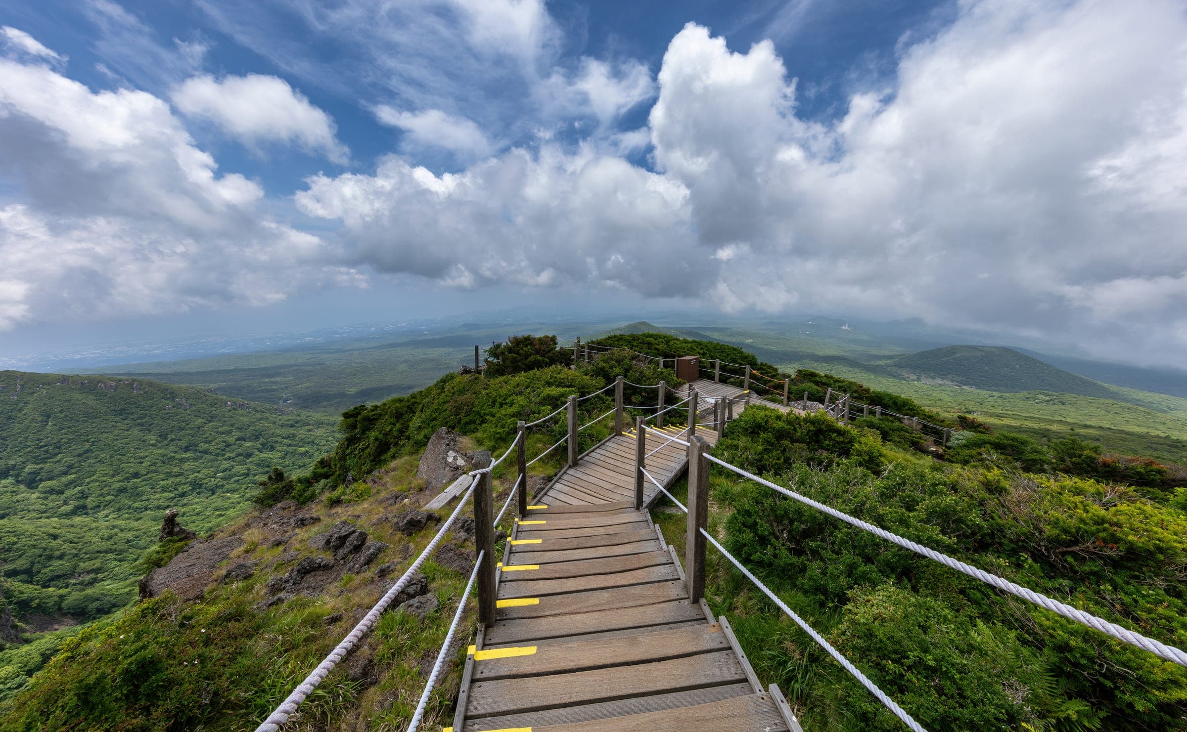 A wooden staircase on the Yeongsil trail on Hallasan